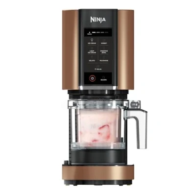 Abbildung von Ninja CREAMi Eismaschine &amp; Frozen Dessert Maker mit 3 Behältern, 7 Programmen, macht Eiscreme, Gelato, Sorbet, Smoothie Bowl, Milchshakes und mehr, 1,4 L Schwarz Kupfer, NC300EUCP
