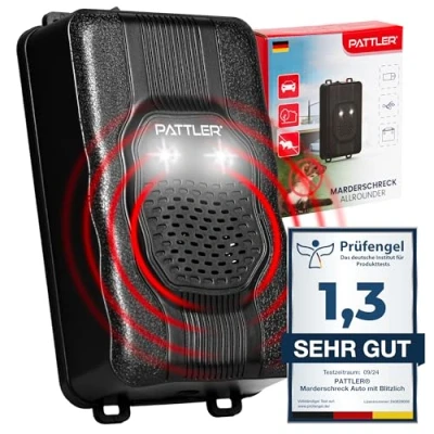 Abbildung von PATTLER® Marderschreck Auto mit Blitzlicht Flexible Stromversorgung 12V Autobatterie, AA Batterie oder USB Effektiver Marderschutz für Auto, Garten, Dachboden 1 Stück