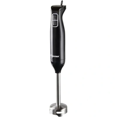 Abbildung von Bestron Stabmixer, Pürierstab mit 2 Geschwindigkeitsstufen &amp; ergonomischer Handgriff, Staab abnehmbar, Material: Edelstahl, Farbe: Schwarz/Silber