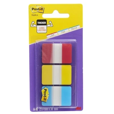 Abbildung von Post it Index Strong Filing Tabs, Packung mit 1 Spender 3 x 22 25, 4 mm 38 mm, Gelb, Rot, Blau Extrastarke Haftstreifen für Dokumente und Informationen