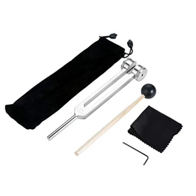 Abbildung von DRELD 128HZ Standard Stimmgabel mit Silikonhammer Tasche Reparaturwerkzeug Reinigungstuch Aluminiumlegierung Chakra für DNA Reparatur Heilung Klangtherapie Musikinstrument (Silber)