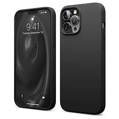 Abbildung von elago Liquid Silicone Case Kompatibel mit iPhone 13 Pro Max Hülle (6,7&quot;), Hochwertiges Silikon, Rundumschutz Handyhülle : 3 Layer Struktur Schutzhülle, Kratzfestes Weiches Mikrofaserfutter (Schwarz)