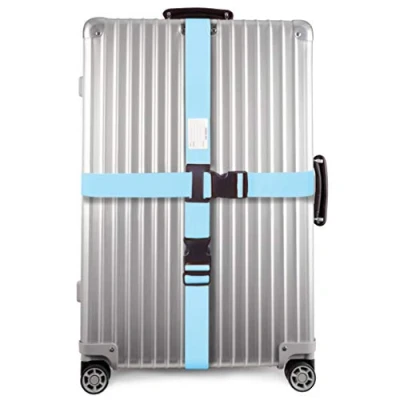 Abbildung von OW Travel Kofferband Gurt Kreuz Schwerlast Personalisierter Koffergurt mit Adressschild: Luggage Strap Koffer Gurte Gepäckgurt Band Koffergurte farbig Blau