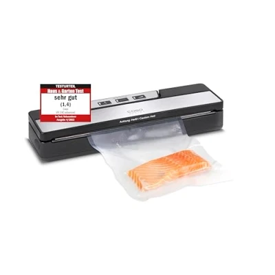 Abbildung von CASO 1520 VR 190 advanced Vakuumierer Folienschweißgerät mit 2,5 mm starker Schweißnaht, bis zu 50 Vakuumiervorgänge non stop, regulierbare Vakuumstärke, Edelstahlfront, inkl. 10 Profi Folienbeutel