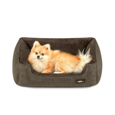 Abbildung von Feandrea Hundebett, Hundekissen in Leinenoptik, Hundekorb, erhöhte Ränder, rutschfeste Unterseite, Bezug abnehmbar waschbar, M, für kleine Hunde, 70 x 55 21 cm, braun PGW10CC