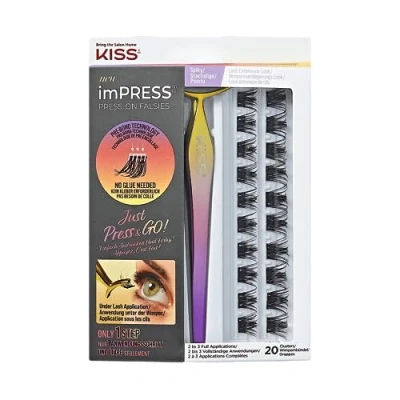 Abbildung von KISS imPRESS Press On Falsies, selbstklebende Wimpern, Kein Kleber, künstliche Lash Cluster, Spiky, 20 Cluster + Applikator