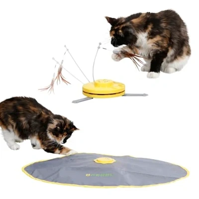 Abbildung von Kerbl Pet Katzenspielzeug 2in1 Catch the TailFeather, Interaktiv mit rotierendem Stab und Federwedel, 3 Modi, Automatische Abschaltung, Rutschfeste Füße