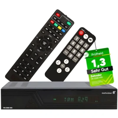Abbildung von [ Test SEHR GUT, Note 1.3 *] Zehnder HX 2300 VFD Sat Receiver + Senioren Fernbedienung, mit Aufnahmefunktion, Full HD fähig, Digital für Satellitenschüssel Satelliten,