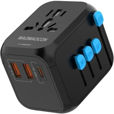Abbildung von Reiseadapter Weltweit, Universal Reisestecker mit PD20W, 2 USB, 1 USB C und 1AC Steckdose, Internationaler Steckdosenadapter, Universaladapter für Deutschland USA England Thailand Italien Australien