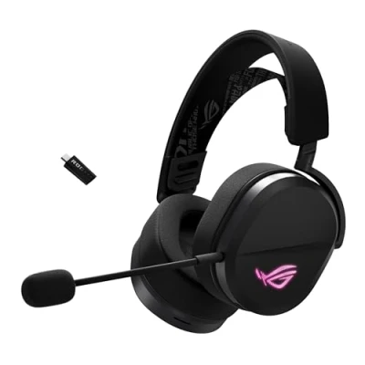 Abbildung von ASUS ROG Pelta kabelloses RGB Gaming Headset (ROG SpeedNova, Bluetooth, 2,4 GHz, USB C, 50 mm Titanmembran Treibern, 10 Superbreitband Boom Mikrofon, 309g leicht, Aura Sync RGB)