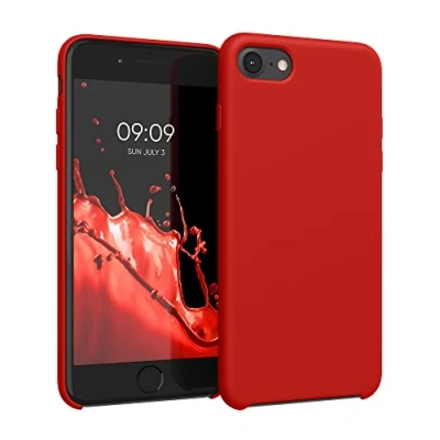 Abbildung von kwmobile Hülle kompatibel mit Apple iPhone SE (2022) / (2020) 8 7 Silikon Handy Case Handyhülle weiche Oberfläche kabelloses Laden Rot