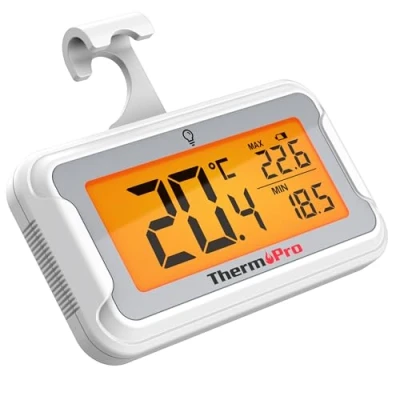 Abbildung von ThermoPro Kühlschrankthermometer Digital mit großem LCD Display und Hintergrundbeleuchtung Gefrierschrank Thermometer Max/Min Aufzeichnung Magnet Ständeroptionen