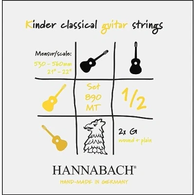 Abbildung von Hannabach Klassikgitarrensaiten Serie 890 MT für 1/2 Kindergitarre Mensur: 53 56 cm Satz mit 2 G Saiten 890MT