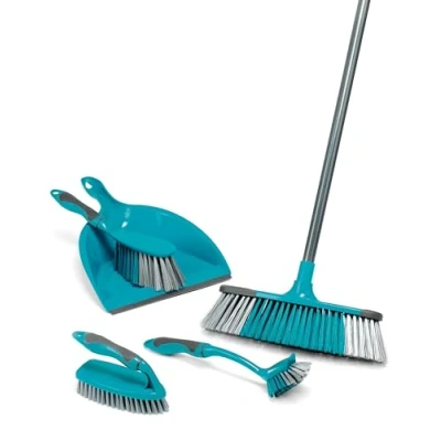 Abbildung von Beldray LA024152TQ 5 teiliges Reinigungsset Besen mit weichen Borsten, Kehrschaufel und Bürste, Scheuerbürste Spülbürste, Reinigungsutensilien, Frühjahrsputz Set, Kehren, weiche Griffe, Türkis