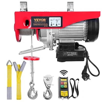 Abbildung von VEVOR elektrische Seilwinde 400kg bis 800kg Hubhöhe 12m Seilzug Motorwinde 1450W Kupfermotor Flaschenzug 10m/min Hubgeschwindigkeit Hebezug mit kabelloser Fernbedienung Seilhebezug Kettenzug
