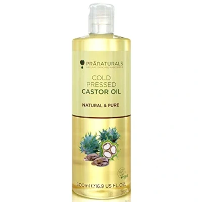 Abbildung von PraNaturals kaltgepresstes Rizinusöl 100% natürliche vegane Reinheit, für Haarwuchs und Wimpern, weichere Haut weiches Gesicht. Reich an OMEGA 6 9 (500ml)