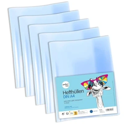 Abbildung von perfect line Hefthüllen DIN A4 mit Stundenplan, 15 Stück dokumentenecht, aus recycelbarem Kunststoff (PP) glasklar, extra stark Made in EU
