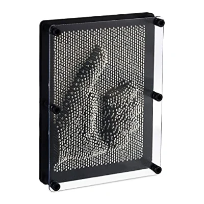Abbildung von Relaxdays 10016874 Nagelbrett, kreatives 3D Nagelbild, Handabdruck, Pin Skulptur, Retro Spielzeug, HxB: 13 x 18 cm, grau/schwarz, Silber