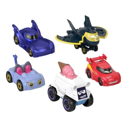 Abbildung von Fisher Price Bathwheels Fahrzeug Multipack Batmobil, Redbird, Kitty, Snowy und Batwing im Die Cast Fahrzeugset Maßstab 1:55 für tollen Rennspaß, Kinder ab 3 Jahren, HML20