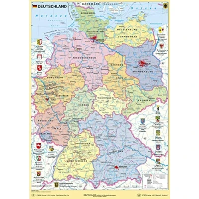 Abbildung von Deutschland politisch mit Bundesländerwappen umweltfreundliches Lernposter NEUE AUFLAGE