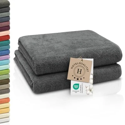 Abbildung von ZOLLNER 2er Set Badetücher weiche und saugstarke Duschtücher waschbar bis 95C Baumwolle 100x150 cm in Graphit