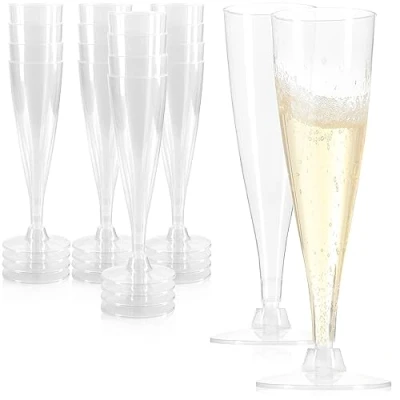 Abbildung von com four® 16x Mehrweg Sektglas transparente, stapelbare Kunststoff Sektkelche für Party, Camping und unterwegs wiederverwendbar spülmaschinengeeignet Sektflöten