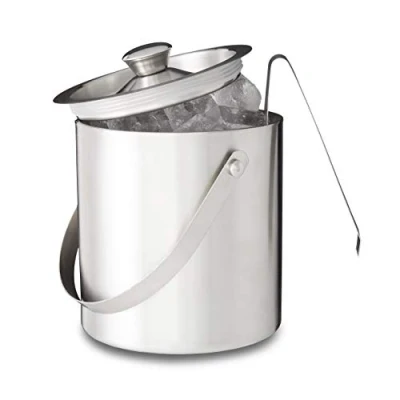 Abbildung von Relaxdays Eisbehälter rund mit Deckel, Eiszange, Eiswürfel Kühler für Bar, Party, 1,5 Liter, HBT: 17 x 15 15cm, silber