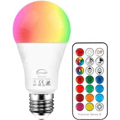 Abbildung von ChangM RGBW LED Lampen, 10W E27 Farbige Licht Leuchtmit RGB Leuchtmittel Dimmbar mit Fernbedienung, Farbwechsel Lampen Birnenmit 12 Farben+ Warmweiß