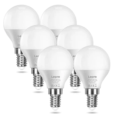 Abbildung von Lepro E14 LED Lampe, 6er Pack, 4.9W 470 Lumen Glühbirne,entspricht 40W Glühlampe, 2700 Kelvin Warmweiß, P45 180 Abstrahlwinkel Energiesparlampe