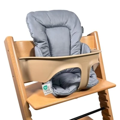 Abbildung von LaLoona Sitzverkleinerer für Hochstuhl Stokke Tripp Trapp Baby Sitzpolster beschichtet &amp; abwaschbar, OEKO TEX Standard 100 geprüft und maschinenwaschbar Grau
