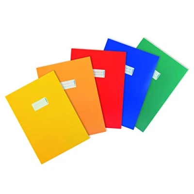 Abbildung von HERMA 20227 Heftumschläge A4 Karton Sortiment, 5 Stück, Hefthüllen mit Beschriftungsfeld aus stabilem &amp; extra starkem Papier, Heftschoner Set für Schulhefte, farbig