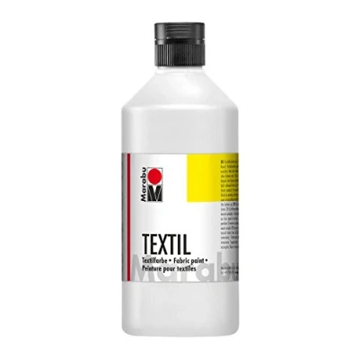 Abbildung von Marabu 17160075070 Textil Stoffmalfarbe für helle Stoffe, Weiß 500 ml, Druckfarbe auf Wasserbasis, waschbeständig bis 60C, Fixierung durch Bügeln o. Backofen