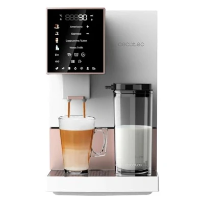 Abbildung von Cecotec Superautomatische Kaffeemaschine Cremmaet Compactccino White Rose, 19 Bar, Thermoblock System, frisch gemahlene Bohnen Plug&amp;Play, 150 g Kaffeebohnentank Mühle, 1,1 L Wassertank, 400 ml Milch