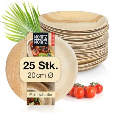 Abbildung von Moritz &amp; 25 tlg Palmblatt Geschirr rund Einwegteller ca. 20 cm Ø Alternative zu Bambusteller und Bambusgeschirr