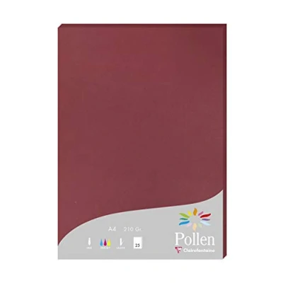 Abbildung von Clairefontaine 24293C Packung mit 25 Karten Pollen 210g, DIN A4, 21 x 29,7cm, Bordeaux