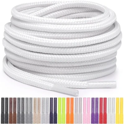 Abbildung von Miscly Schnürsenkel Rund Reißfest für Sportschuhe, Sneaker und Stiefel, Ø 4 mm (137 cm, Weiß)