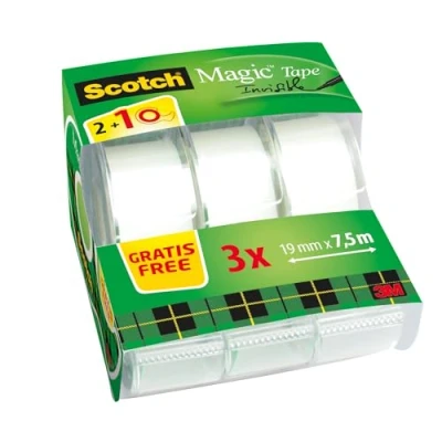 Abbildung von Scotch Magic Tape 3 Handabroller 19 mm x 7,5 m Unsichtbares Klebeband für allgemeine Zwecke zur Reparatur, Etikettierung und Versiegelung von Dokumenten