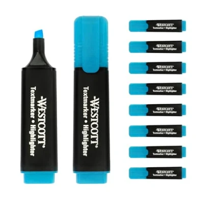 Abbildung von Westcott Textmarker 10 Stück Blau 10er Pack Highlighter Marker in leuchtendem 2 5 mm Strichstärke Premium Tinte aus Deutschland E 743631 00