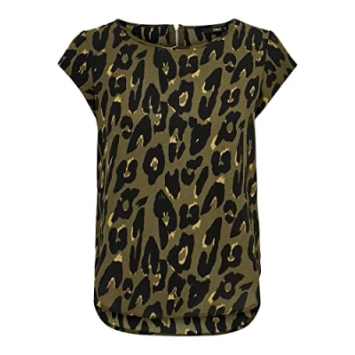 Abbildung von ONLY Damen Bedruckte Kurzarm Bluse Print Basic Rundhals Ausschnitt T Shirt Blouse Oberteil ONLVIC, Farben:Grün 2, Größe:42