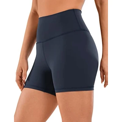 Abbildung von CRZ Yoga Naked Feeling Damen Radlerhose Blickdicht Hohe Taille Kurze Sporthose Sommer Shorts für Gym Sport 10cm Marine 40