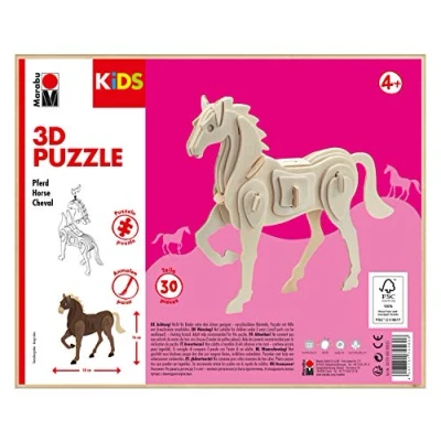 Abbildung von Marabu 317000000023 KiDS 3D Holzpuzzle Pferd, mit 30 Puzzleteilen aus FSC zertifiziertem Holz, ca. 18 x 16 cm groß, einfache Stecktechnik, zum individuellen Bemalen und Gestalten