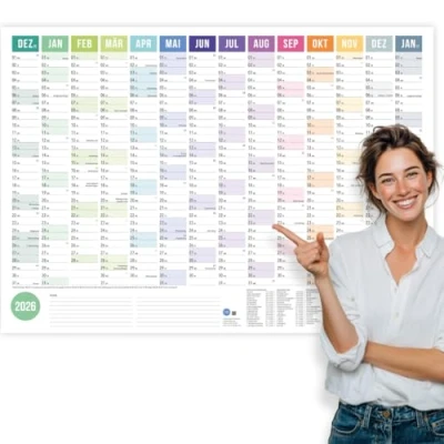 Abbildung von heaven+paper Jahresplaner 2025 A1 Wandkalender groß (+ 80x60cm) gefaltet mit 14 Monaten Kalender Wandplaner Feiertagen, Schulferien, Kalenderwochen Germany (Rainbow, A1/Querformat)