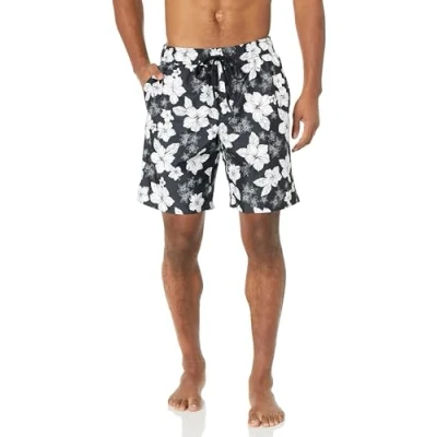 Abbildung von Amazon Essentials Herren Badehose, Schnell Trocknend, 23 cm, Schwarz Hibiskusblume, L