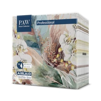 Abbildung von PAW Servietten aus Airlaid Stoffähnlich (40 x 40 cm) I 50 Stück Ideal für Hochzeit, Taufe, Kommunion, Geburtstag Hochwertige Tischdeko Stoffservietten Nebelige Blätter Foggy Leaves