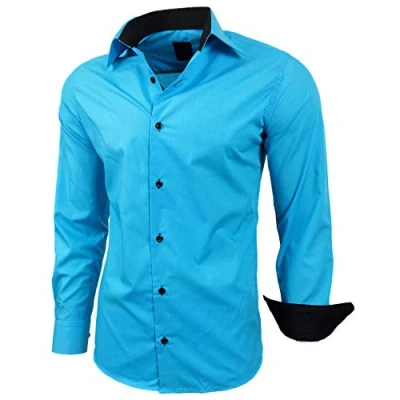 Abbildung von Baxboy Herren Hemd Slim Fit Bügelleicht für Anzug, Business, Hochzeit, Freizeit Langarm Hemden Männer Langarmhemd R 44, Farbe:Türkis, Größe:L