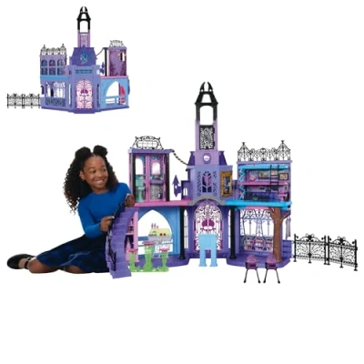 Abbildung von Monster High Puppenhaus, Haunted School Spielset mit 7 Spielbereichen und 35+ Teilen zum Geschichtenerzählen einschließlich Möbeln Zubehör, HLP88