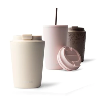 Abbildung von MAMEIDO Thermobecher 350ml, 470ml &amp; 700ml dichter Kaffeebecher to go aus Edelstahl doppelwandig isoliert, auslaufsicher Coffee Becher warmhaltend (Ivory Beige, 0,35l)