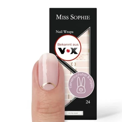 Abbildung von Original Miss Sophie Nagelfolien I 24 ultra dünne Nagellack Streifen mit zarten Goldveredelungen Für Finger &amp; Fußnägel Hält auf Natur sowie lackierten, Acryl , Gel Shellac Nägeln