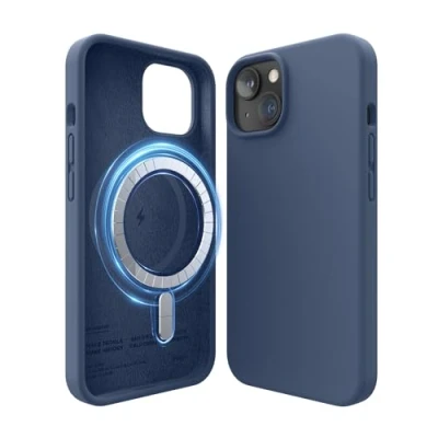 Abbildung von elago Magnetische Silikonhülle Kompatibel mit iPhone 14 Hülle (6.1&quot;), MagSafe Alles Zubehör, Eingebaute Magnete, Premium Flüssigsilikon, Schutzhülle (Dunkelblau)