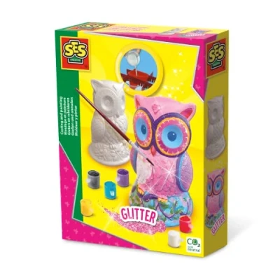 Abbildung von SES 012854 01285 Gips Gießen Eule Creative Gipsfigur Glitzer Kreativset zum Selbermachen für Kinder, Multi, Mittel